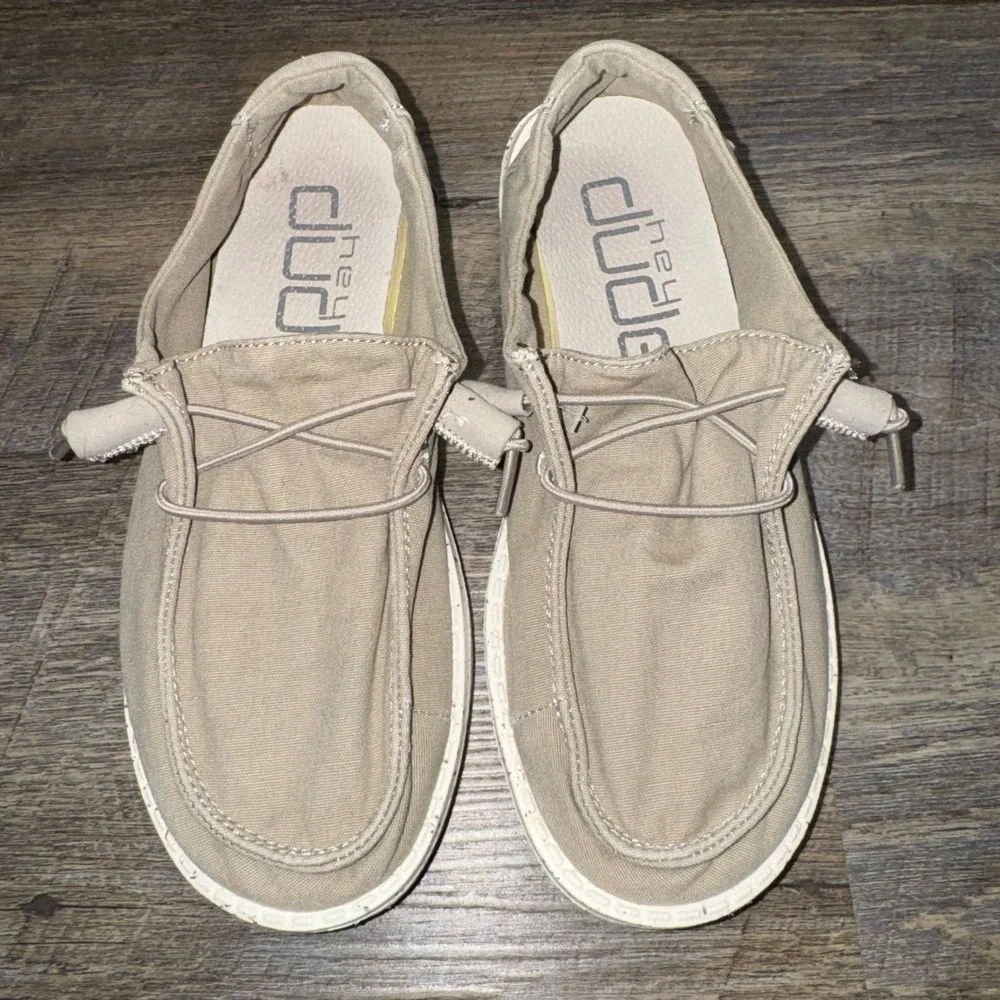 Hey Dude Wendy Canvas Loafers Grey Khaki Speckled Sole Shoes Womens 5